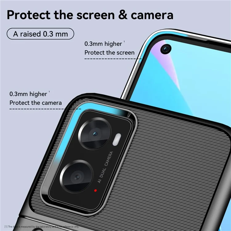 Para Realme 9i/Oppo A76/A96 4G Thunder Series Twill Texture Soft TPU Phone Case Thickened Shockproof Cover - Preto