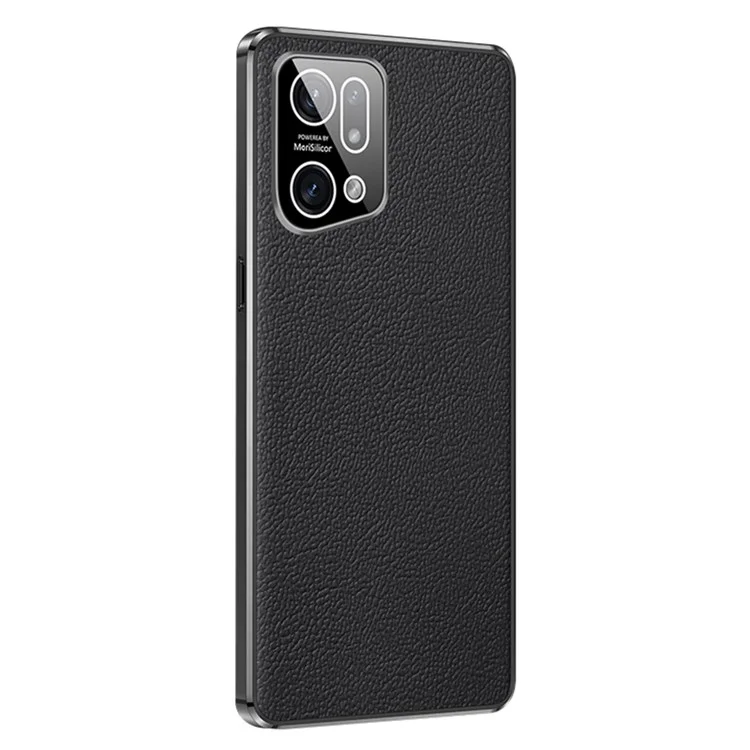 Electroplated Textured Case for Oppo Find X5 Genuine Cowhide Leather Coating Soft TPU Cover Phone Shell - Black