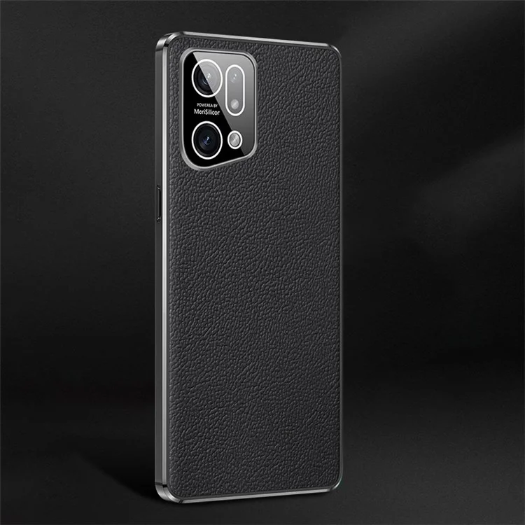 Electroplated Textured Case for Oppo Find X5 Genuine Cowhide Leather Coating Soft TPU Cover Phone Shell - Black