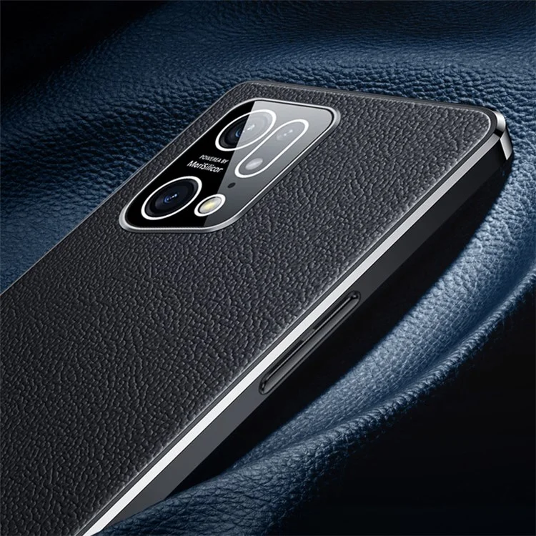 Electroplated Textured Case for Oppo Find X5 Genuine Cowhide Leather Coating Soft TPU Cover Phone Shell - Black