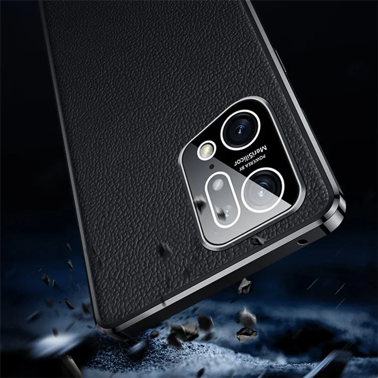Electroplated Textured Case for Oppo Find X5 Genuine Cowhide Leather Coating Soft TPU Cover Phone Shell - Black
