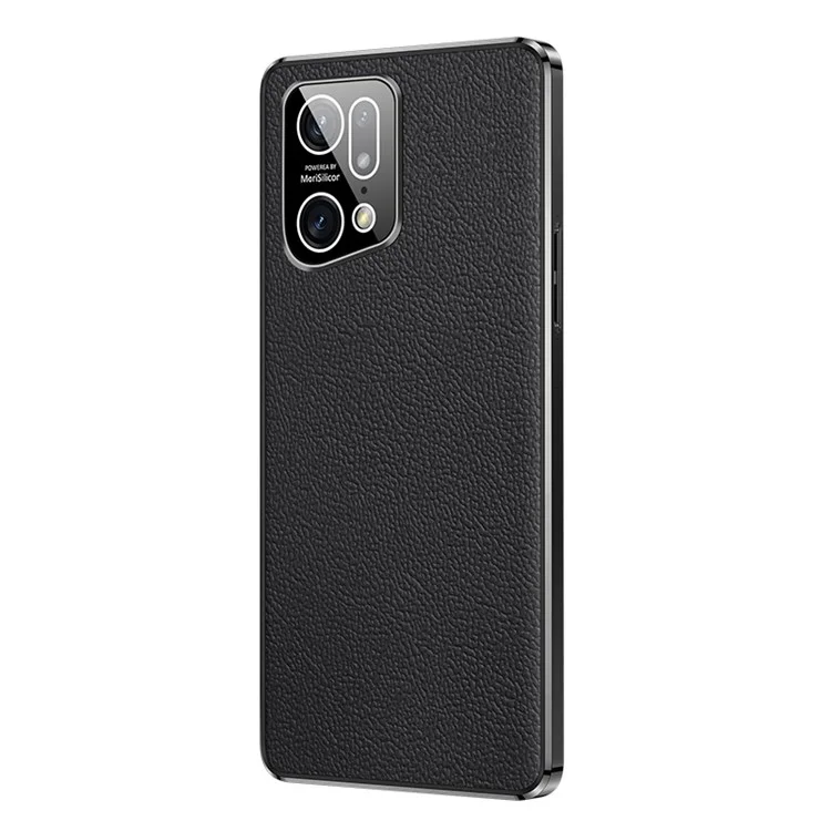 Electroplated Textured Case for Oppo Find X5 Genuine Cowhide Leather Coating Soft TPU Cover Phone Shell - Black