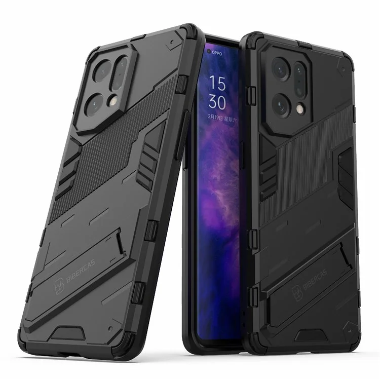 For Oppo Find X5 Well-protected Anti-scratch Hard PC + Soft TPU Cell Phone Case Kickstand Cover - Black