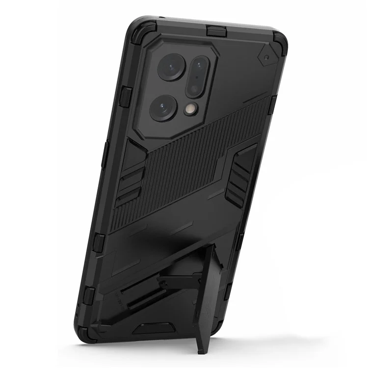 For Oppo Find X5 Well-protected Anti-scratch Hard PC + Soft TPU Cell Phone Case Kickstand Cover - Black