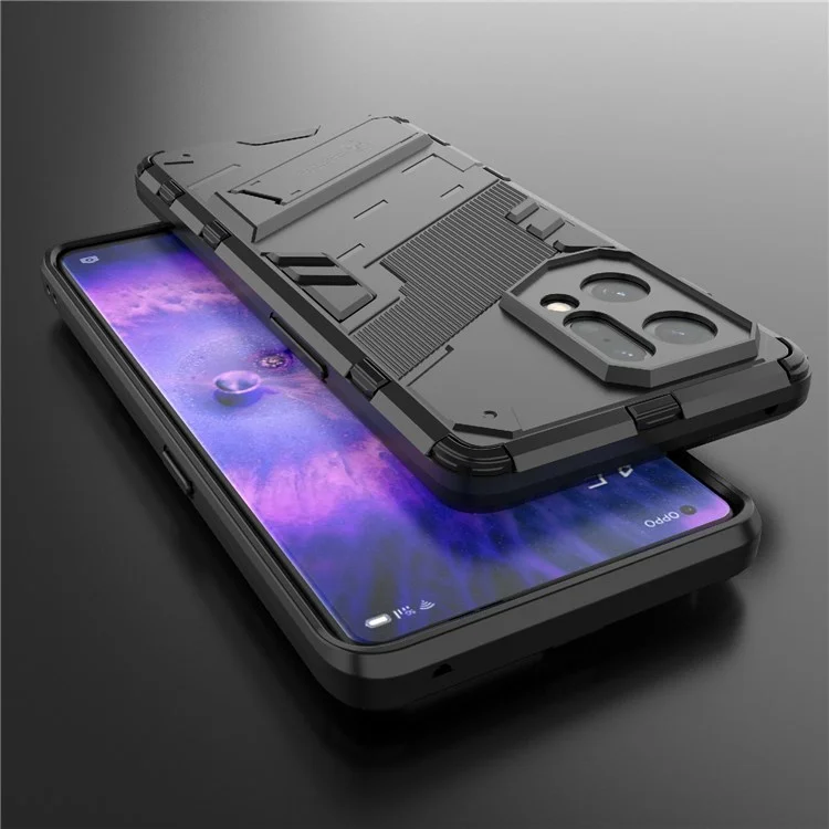 For Oppo Find X5 Well-protected Anti-scratch Hard PC + Soft TPU Cell Phone Case Kickstand Cover - Black