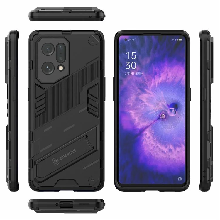 Für Oppo Find X5 gut geschütztes, kratzfestes, hartes PC + weiches TPU-Handyhülle mit Ständer - Schwarz