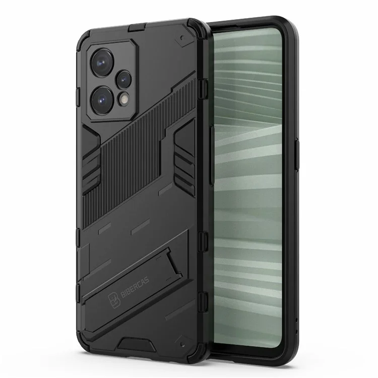 Für Realme 9 Pro+ stoßfeste, kratzfeste Handyhülle, Hartplastik + weiches TPU-Ständer-Cover - Schwarz