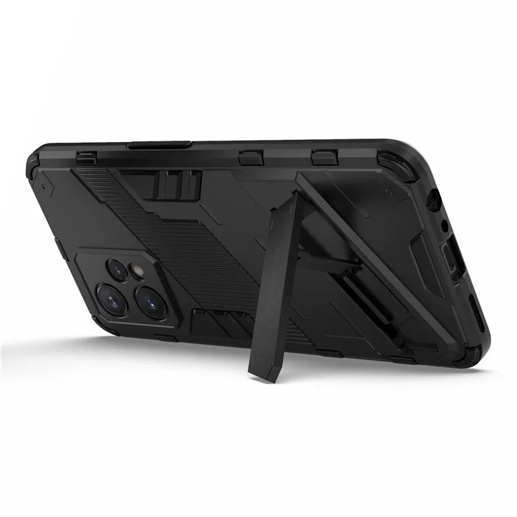 Für Realme 9 Pro+ stoßfeste, kratzfeste Handyhülle, Hartplastik + weiches TPU-Ständer-Cover - Schwarz