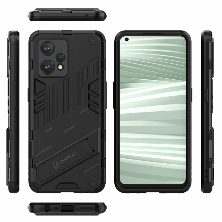 Für Realme 9 Pro+ stoßfeste, kratzfeste Handyhülle, Hartplastik + weiches TPU-Ständer-Cover - Schwarz