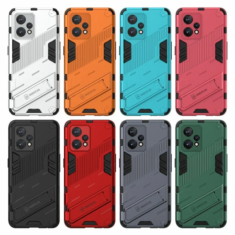 Für Realme 9 Pro+ stoßfeste, kratzfeste Handyhülle, Hartplastik + weiches TPU-Ständer-Cover - Schwarz