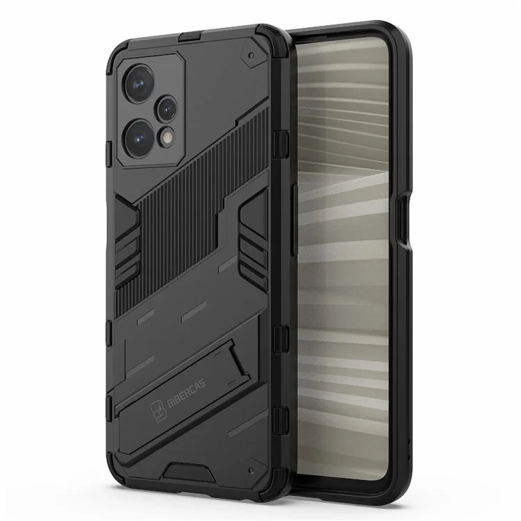 Hard PC + Soft TPU Protective Case for Realme 9 Pro 5G / 9 5G / V25 Anti-fall Scratch-resistant Kickstand Phone Case Cover - Black