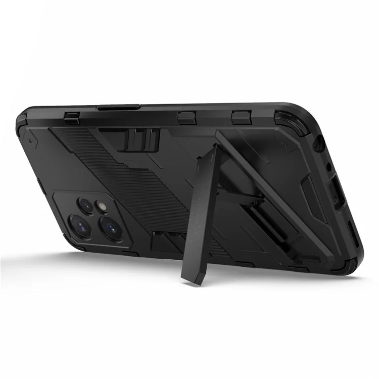 Hard PC + Soft TPU Protective Case for Realme 9 Pro 5G / 9 5G / V25 Anti-fall Scratch-resistant Kickstand Phone Case Cover - Black