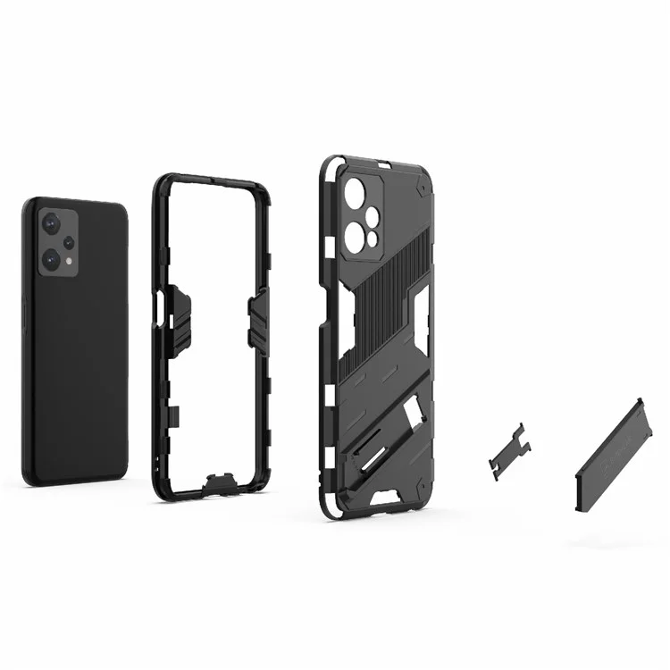 Hard PC + Soft TPU Protective Case for Realme 9 Pro 5G / 9 5G / V25 Anti-fall Scratch-resistant Kickstand Phone Case Cover - Black