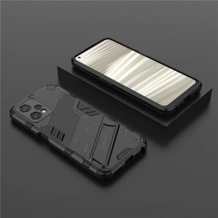 Hard PC + Soft TPU Protective Case for Realme 9 Pro 5G / 9 5G / V25 Anti-fall Scratch-resistant Kickstand Phone Case Cover - Black
