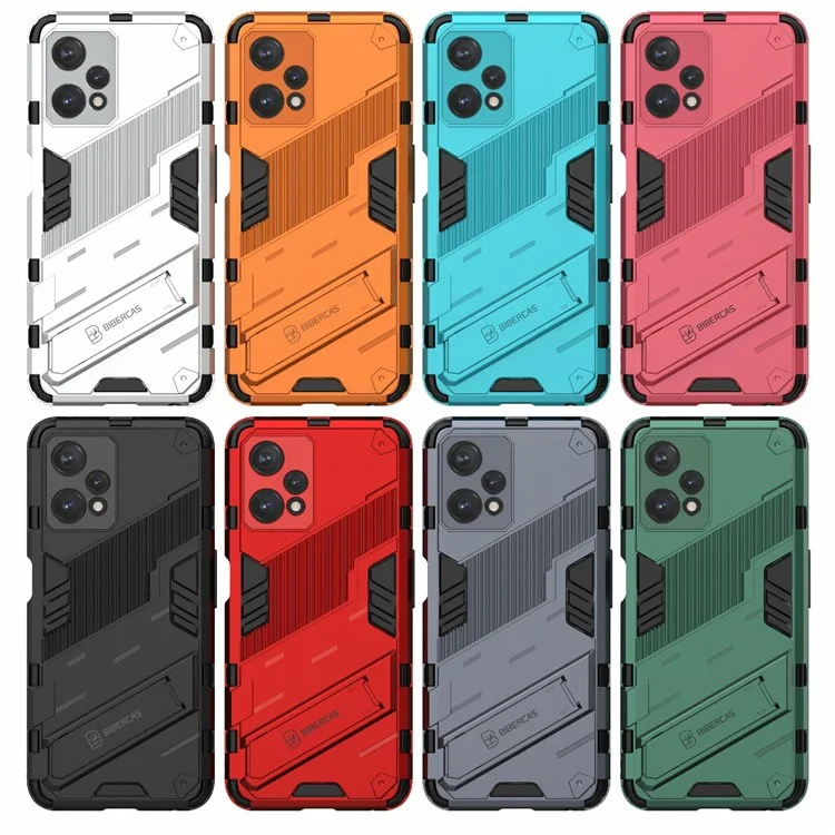 Hard PC + Soft TPU Protective Case for Realme 9 Pro 5G / 9 5G / V25 Anti-fall Scratch-resistant Kickstand Phone Case Cover - Black