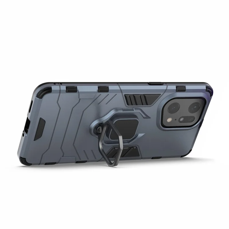 For Oppo Find X5 Pro Drop-proof TPU+ Hard PC Case Ring Kickstand Precise Cutout Back Cover - Blue