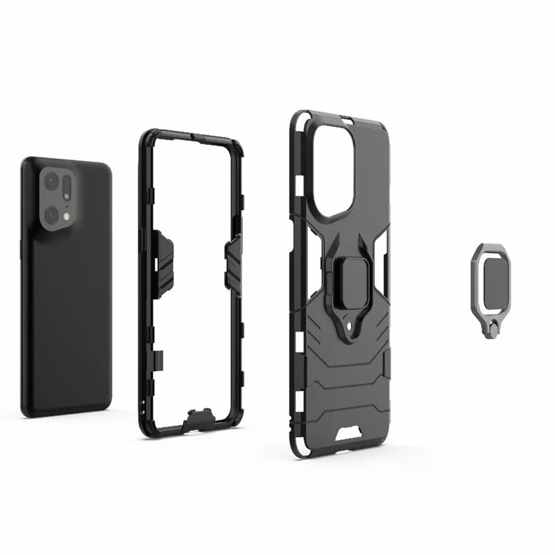 For Oppo Find X5 Pro Drop-proof TPU+ Hard PC Case Ring Kickstand Precise Cutout Back Cover - Blue