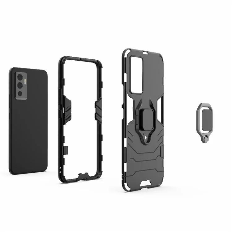 Для Vivo S10e Точный Вырез TPU+ Case Hard PC Клеска Сладная Крегка Кладка Анти-fall Cople - Черный