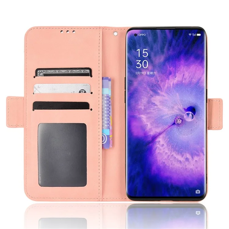 For Oppo Find X5 PU Leather Flip Pouch Wallet Phone Cover Magnetic Closure Multiple Card Slots Folding Stand Case - Pink