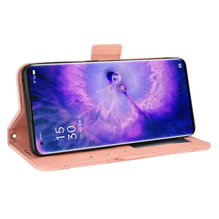 For Oppo Find X5 PU Leather Flip Pouch Wallet Phone Cover Magnetic Closure Multiple Card Slots Folding Stand Case - Pink