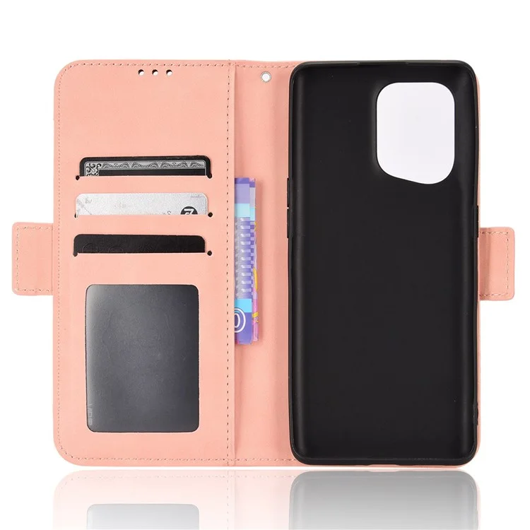For Oppo Find X5 PU Leather Flip Pouch Wallet Phone Cover Magnetic Closure Multiple Card Slots Folding Stand Case - Pink