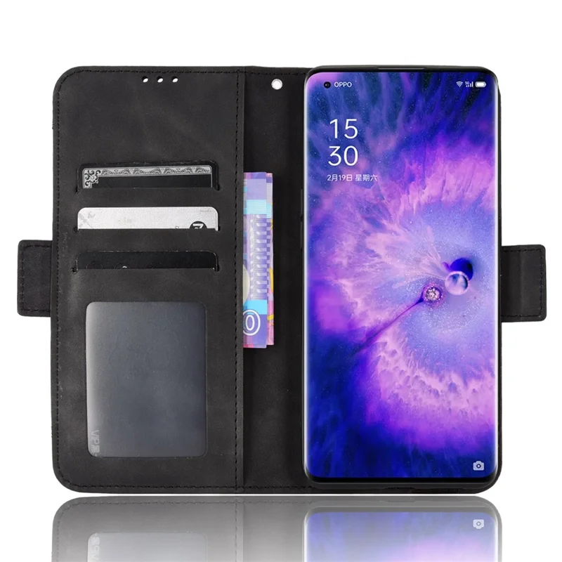 Flip-pungtelebeskyttelse i PU-læder til Oppo Find X5 med magnetlukning, flere kortfelter, foldbar stå- og tegnebog - Sort
