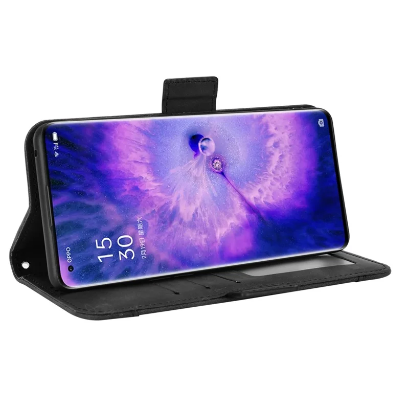 Flip-pungtelebeskyttelse i PU-læder til Oppo Find X5 med magnetlukning, flere kortfelter, foldbar stå- og tegnebog - Sort