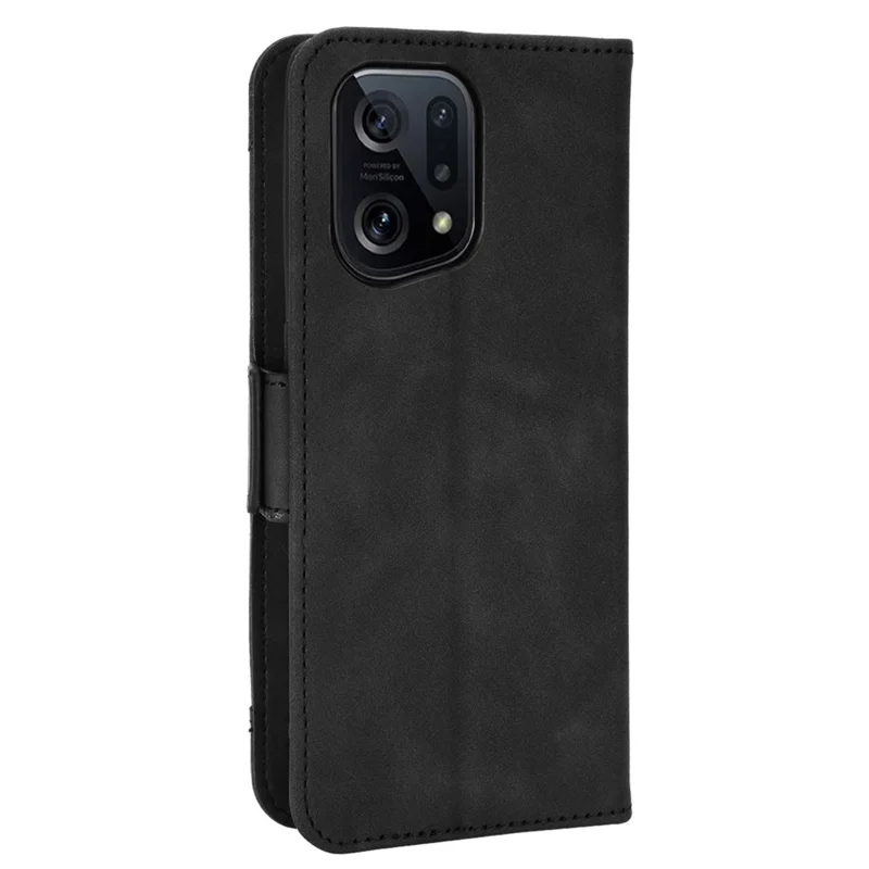 Flip-pungtelebeskyttelse i PU-læder til Oppo Find X5 med magnetlukning, flere kortfelter, foldbar stå- og tegnebog - Sort
