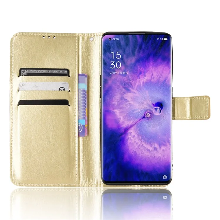 For Oppo Find X5 Crazy Horse Textured Phone Protection Leather Case Horizontal Viewing Stand Wallet Phone Shell Holster with Strap - Gold