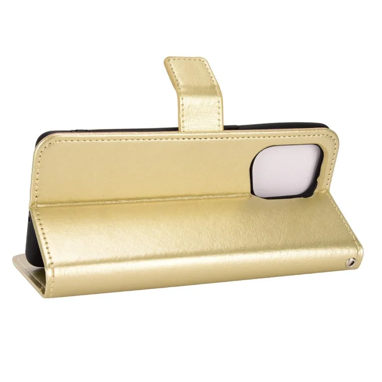 For Oppo Find X5 Crazy Horse Textured Phone Protection Leather Case Horizontal Viewing Stand Wallet Phone Shell Holster with Strap - Gold