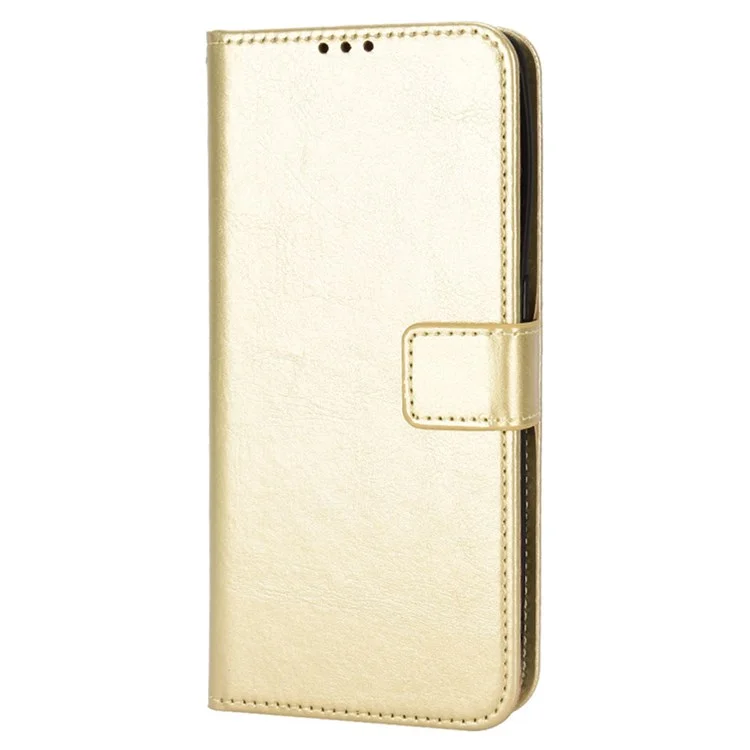 For Oppo Find X5 Crazy Horse Textured Phone Protection Leather Case Horizontal Viewing Stand Wallet Phone Shell Holster with Strap - Gold