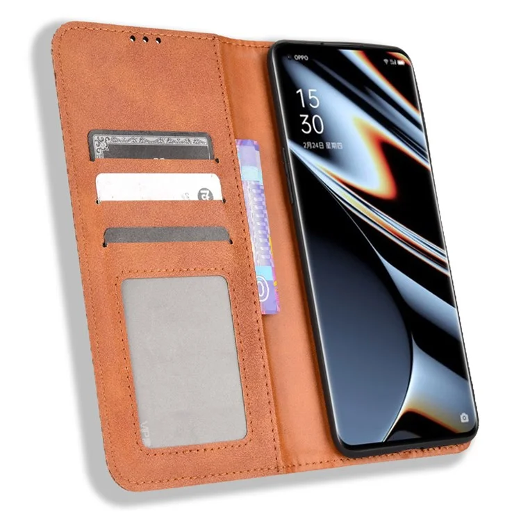 Per Oppo Trovare X5 Pro Retro PU Pullo Portano Flip Copertura Mosaica Exprinted Auto Magnetic Closed State Function Follio TPU Shell Interno Shell - Marrone