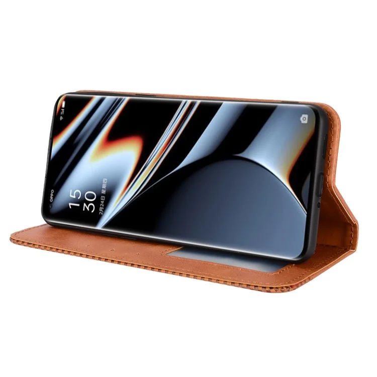 Per Oppo Trovare X5 Pro Retro PU Pullo Portano Flip Copertura Mosaica Exprinted Auto Magnetic Closed State Function Follio TPU Shell Interno Shell - Marrone