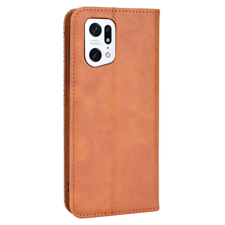 Per Oppo Trovare X5 Pro Retro PU Pullo Portano Flip Copertura Mosaica Exprinted Auto Magnetic Closed State Function Follio TPU Shell Interno Shell - Marrone