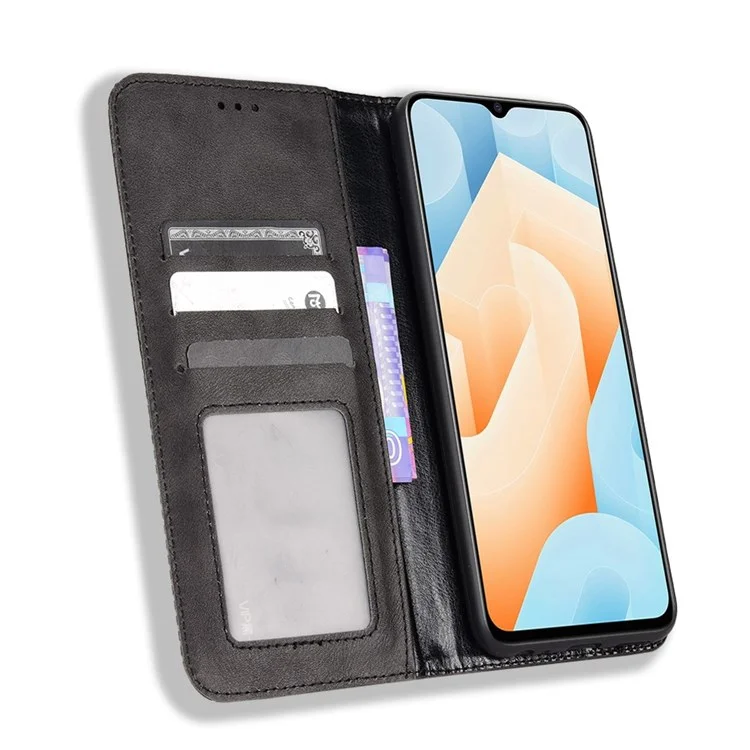 Für Vivo Iqoo U5 Retro Leder Einstellbarer Ständer Magnetic Shell Mosaic Geprinktes Brieftaschenstil Abdeckung - Schwarz