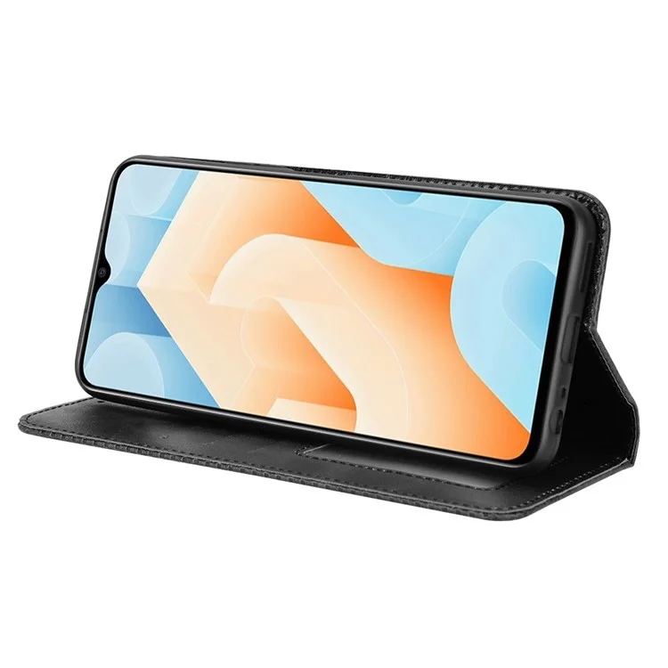 Für Vivo Iqoo U5 Retro Leder Einstellbarer Ständer Magnetic Shell Mosaic Geprinktes Brieftaschenstil Abdeckung - Schwarz