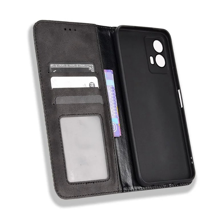 Für Vivo Iqoo U5 Retro Leder Einstellbarer Ständer Magnetic Shell Mosaic Geprinktes Brieftaschenstil Abdeckung - Schwarz