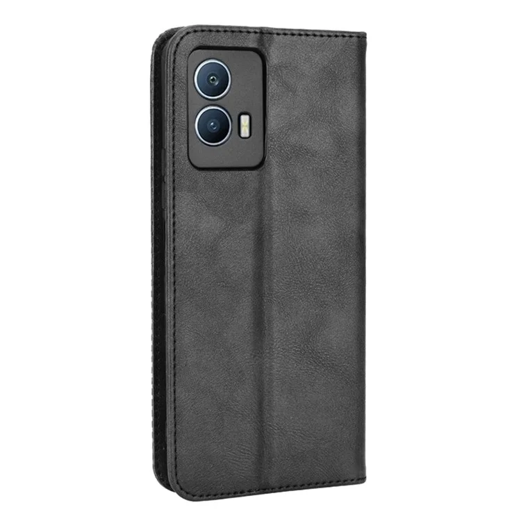 Für Vivo Iqoo U5 Retro Leder Einstellbarer Ständer Magnetic Shell Mosaic Geprinktes Brieftaschenstil Abdeckung - Schwarz