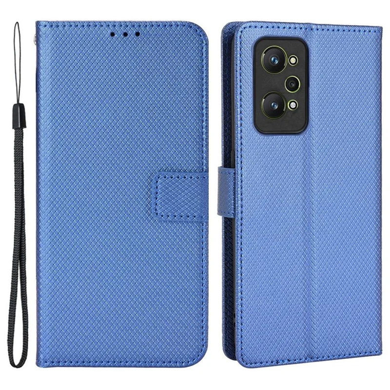 PU Leather Cover for Realme GT Neo2 5G/GT Neo 3T 5G/GT2 Anti-scratch Diamond Texture Wallet Stand Magnetic Full Protection Phone Case - Blue