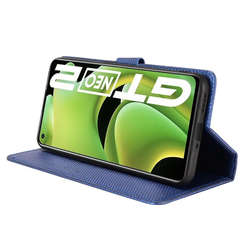 PU Leather Cover for Realme GT Neo2 5G/GT Neo 3T 5G/GT2 Anti-scratch Diamond Texture Wallet Stand Magnetic Full Protection Phone Case - Blue