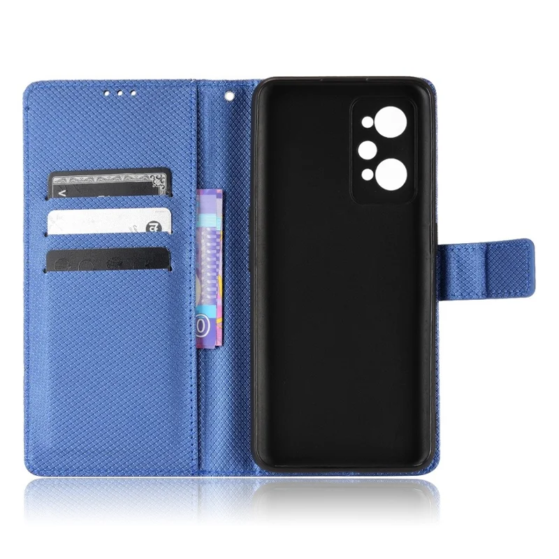PU Leather Cover for Realme GT Neo2 5G/GT Neo 3T 5G/GT2 Anti-scratch Diamond Texture Wallet Stand Magnetic Full Protection Phone Case - Blue