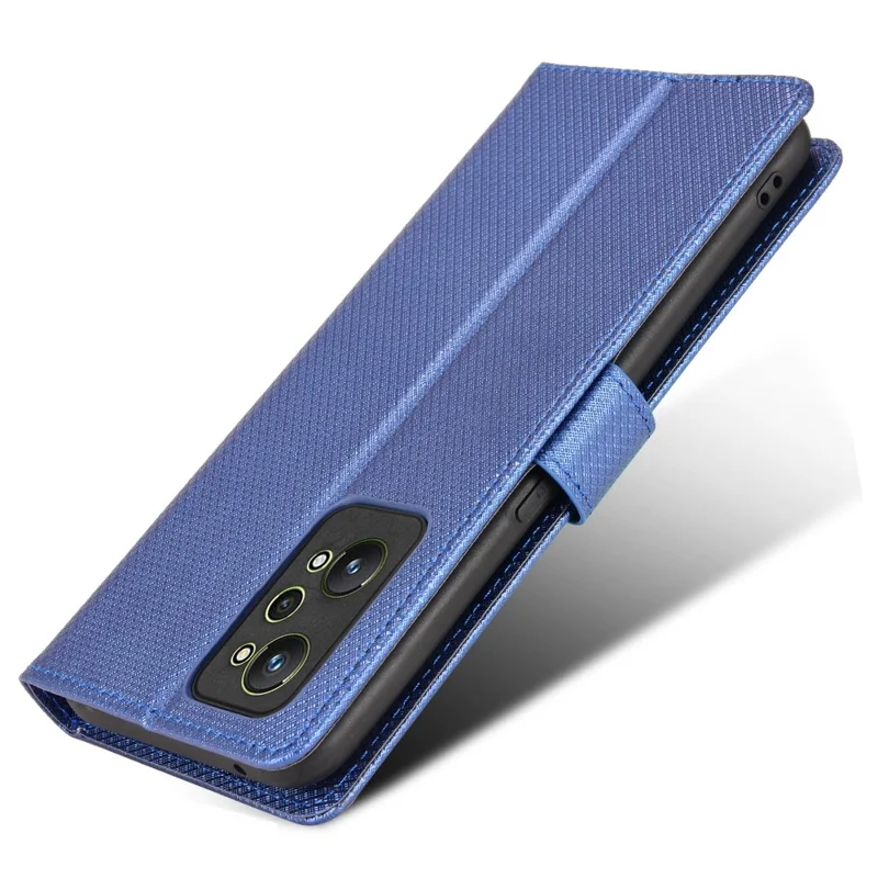 PU Leather Cover for Realme GT Neo2 5G/GT Neo 3T 5G/GT2 Anti-scratch Diamond Texture Wallet Stand Magnetic Full Protection Phone Case - Blue