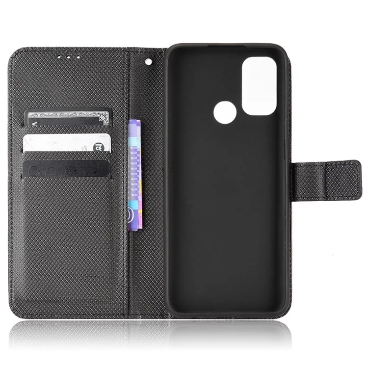 Für Oppo A53 (2020)/A32 (2020)/a53s/a33 (2020) Diamant Texture Stand Phone Hülle Schockdichte Leder Brieftasche Shell - Schwarz