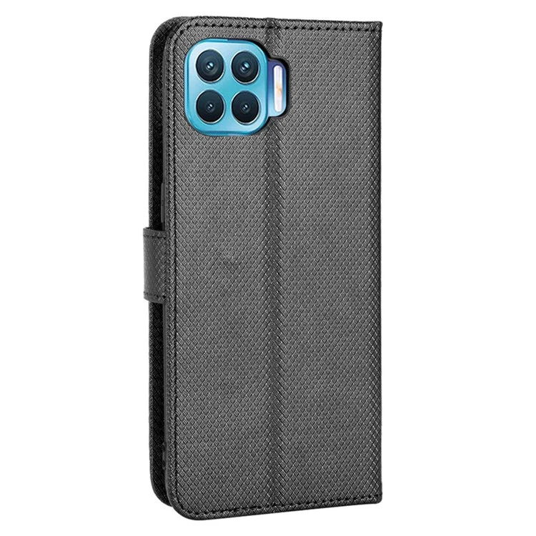 For Oppo F17 Pro/Reno4 Lite/Reno4 F/A93 4G Diamond Texture PU Leather All-inclusive Protection Stand Wallet Phone Case - Black