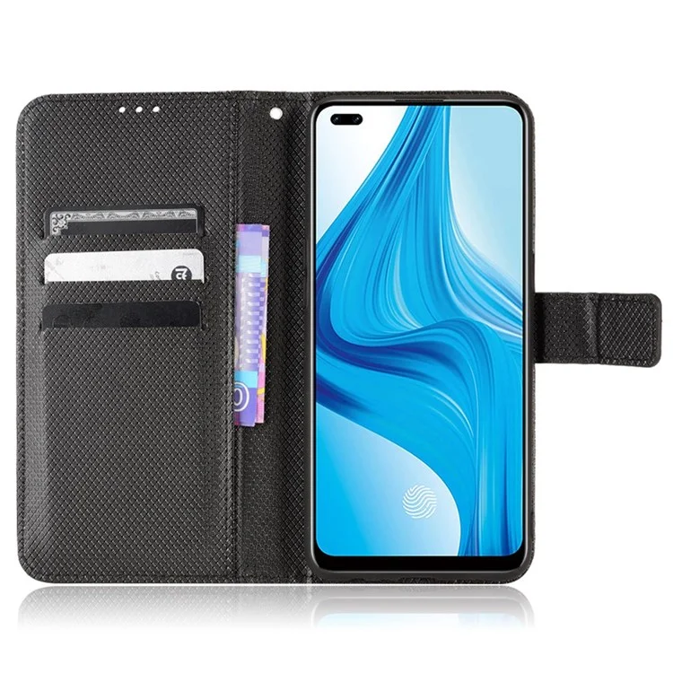 For Oppo F17 Pro/Reno4 Lite/Reno4 F/A93 4G Diamond Texture PU Leather All-inclusive Protection Stand Wallet Phone Case - Black