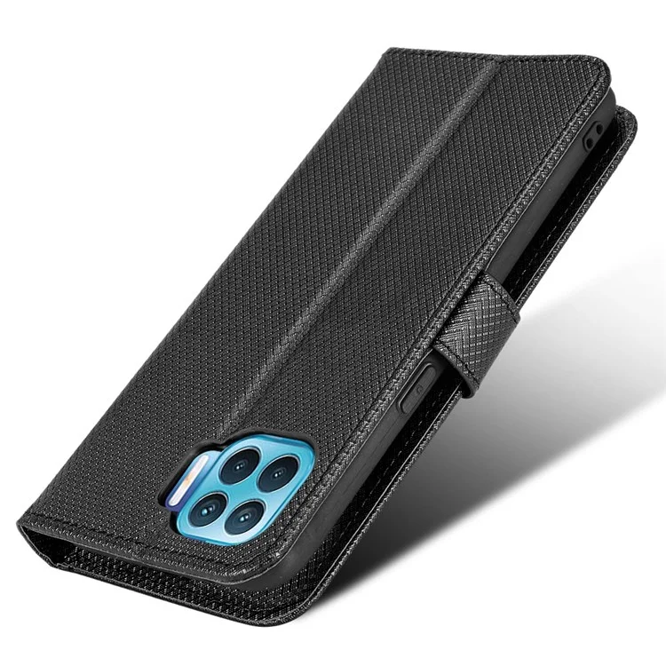 For Oppo F17 Pro/Reno4 Lite/Reno4 F/A93 4G Diamond Texture PU Leather All-inclusive Protection Stand Wallet Phone Case - Black