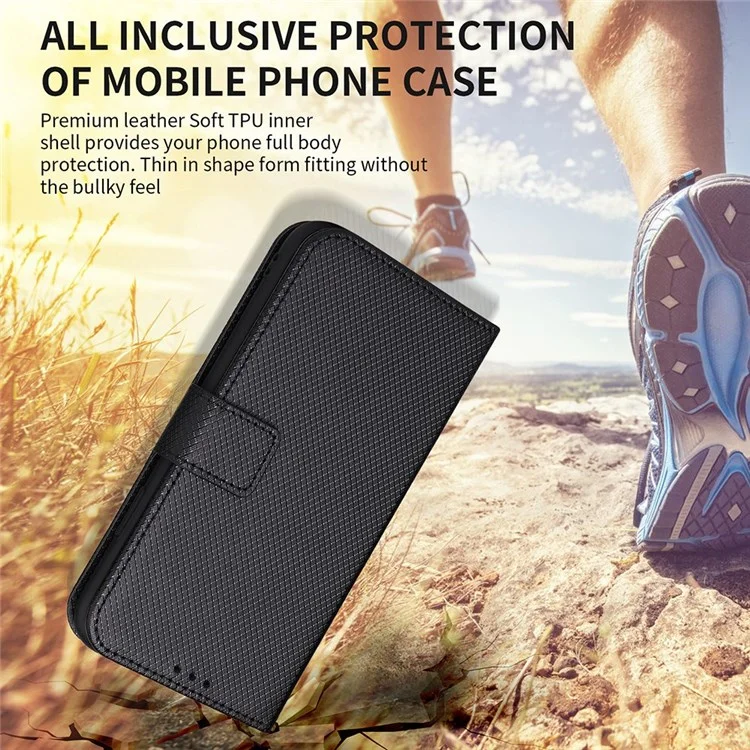 For Oppo F17 Pro/Reno4 Lite/Reno4 F/A93 4G Diamond Texture PU Leather All-inclusive Protection Stand Wallet Phone Case - Black