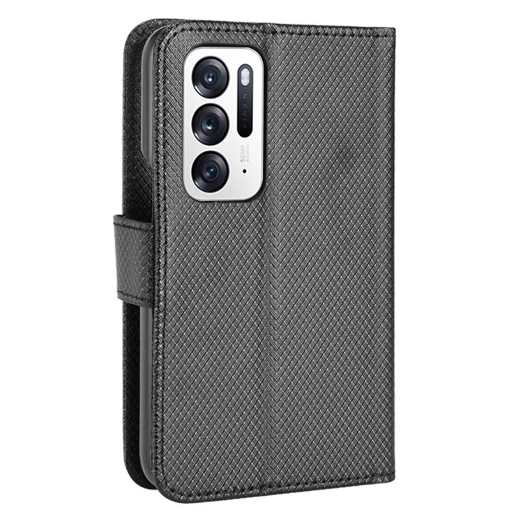 Diamond Texture Phone Case for Oppo Find N, Drop-proof PU Leather Stand Wallet Shell - Black