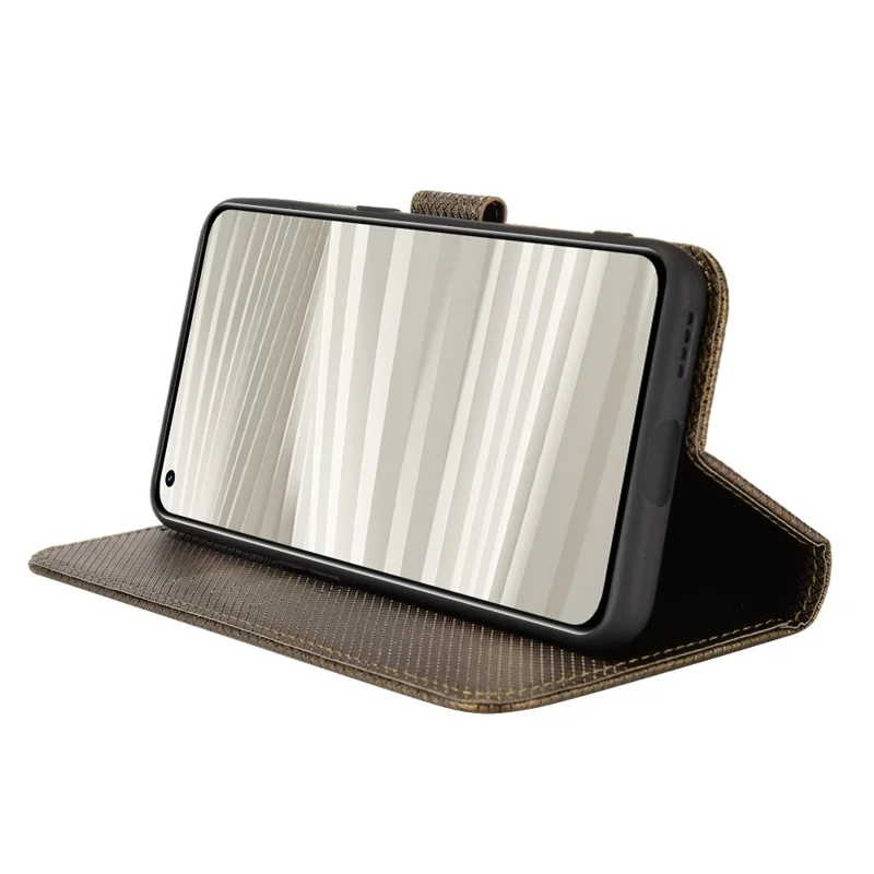 For Realme GT2 Pro Magnetic Clasp Diamond Texture Adjustable Stand PU Leather Wallet Cover - Brown
