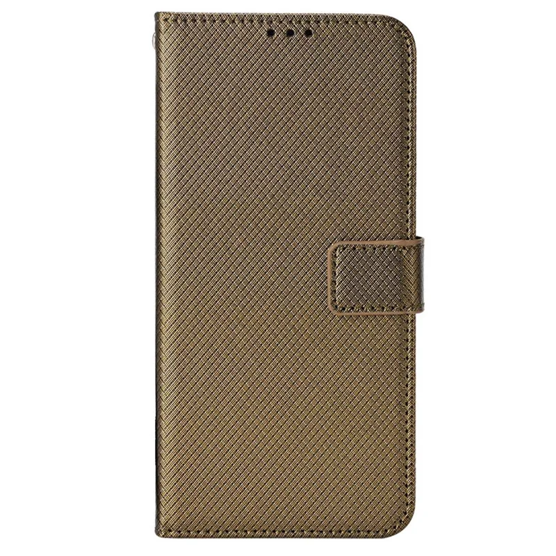 For Realme GT2 Pro Magnetic Clasp Diamond Texture Adjustable Stand PU Leather Wallet Cover - Brown